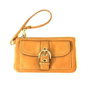 Coach leather brown wristlet clutch